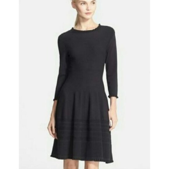 Kate Spade New York Black Pointelle Ruffle Sweater Dress Sz. XS Academia Preppy - Picture 1 of 8